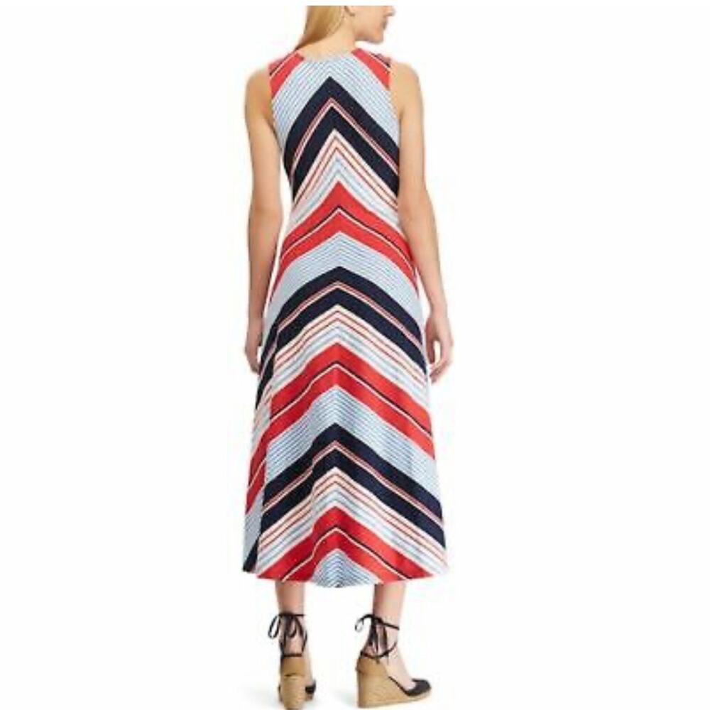 CHAPS Women's Chevron Striped Sleeveless Midi Dress Size Large - Picture 2 of 6